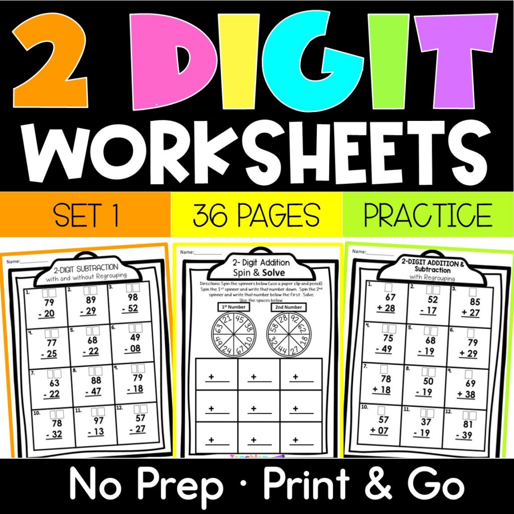 2-Digit Addition & Subtraction Worksheets – With Without Regrouping