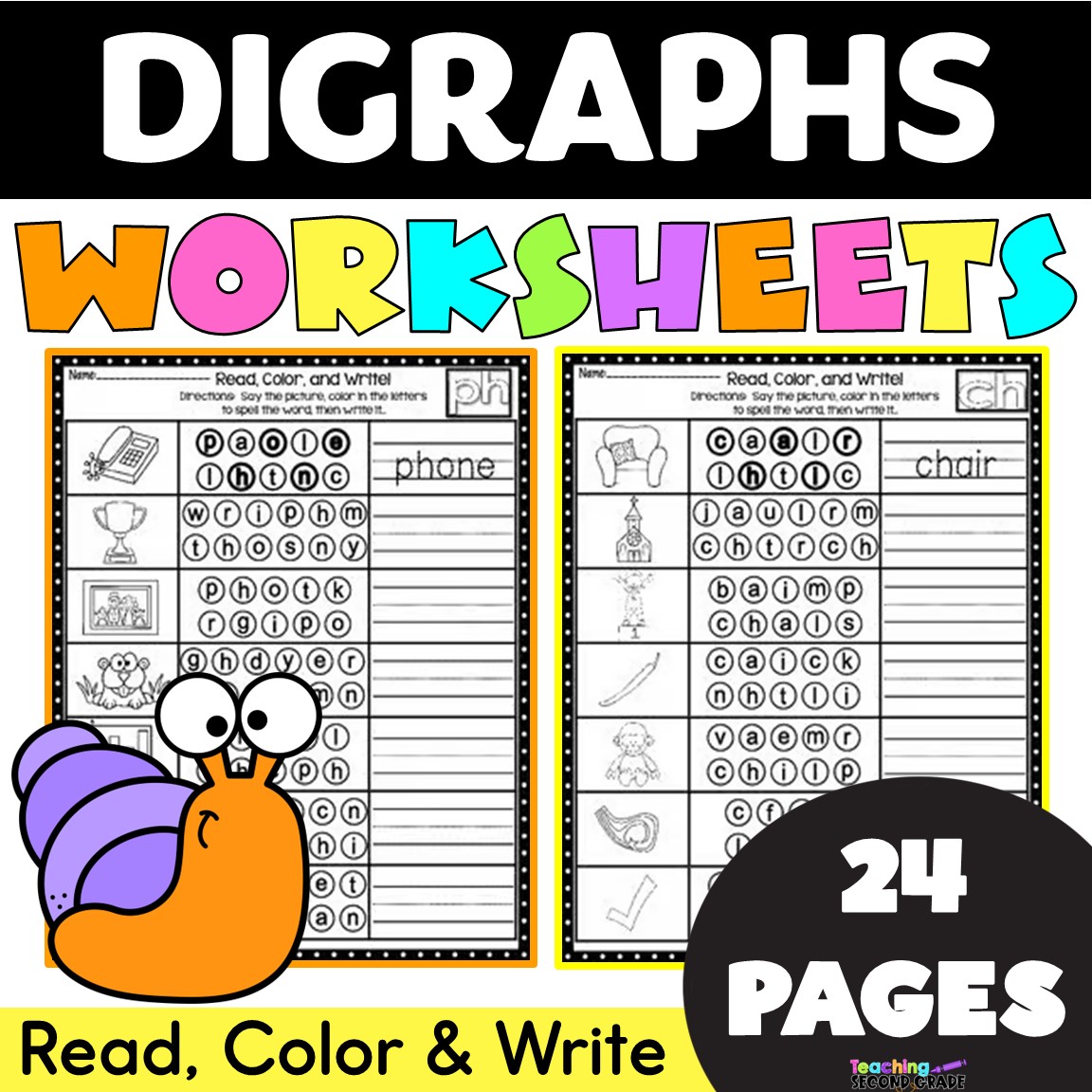 Digraph worksheets with consonant digraphs sh ch th wh ph phonics practice pages