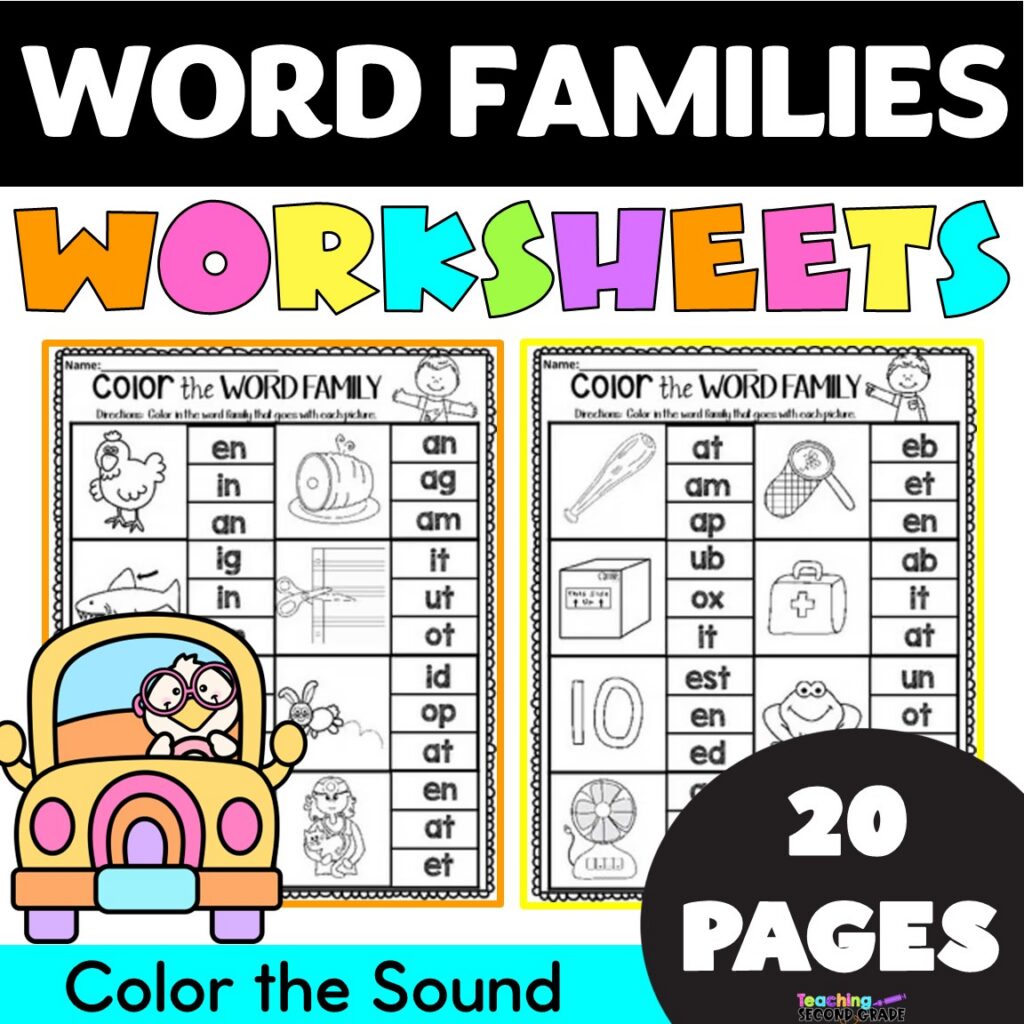 Short Vowel Word Families Worksheets – Color the Word Family