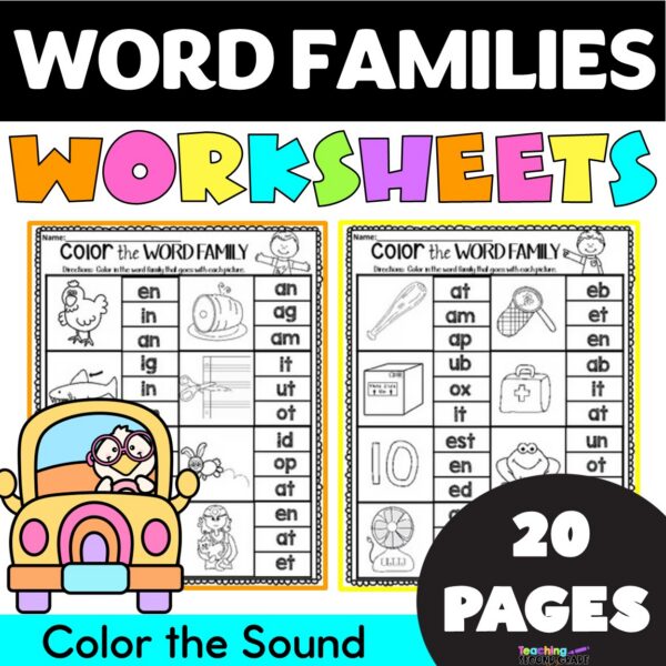 Short Vowel Word Families Worksheets – Color the Word Family