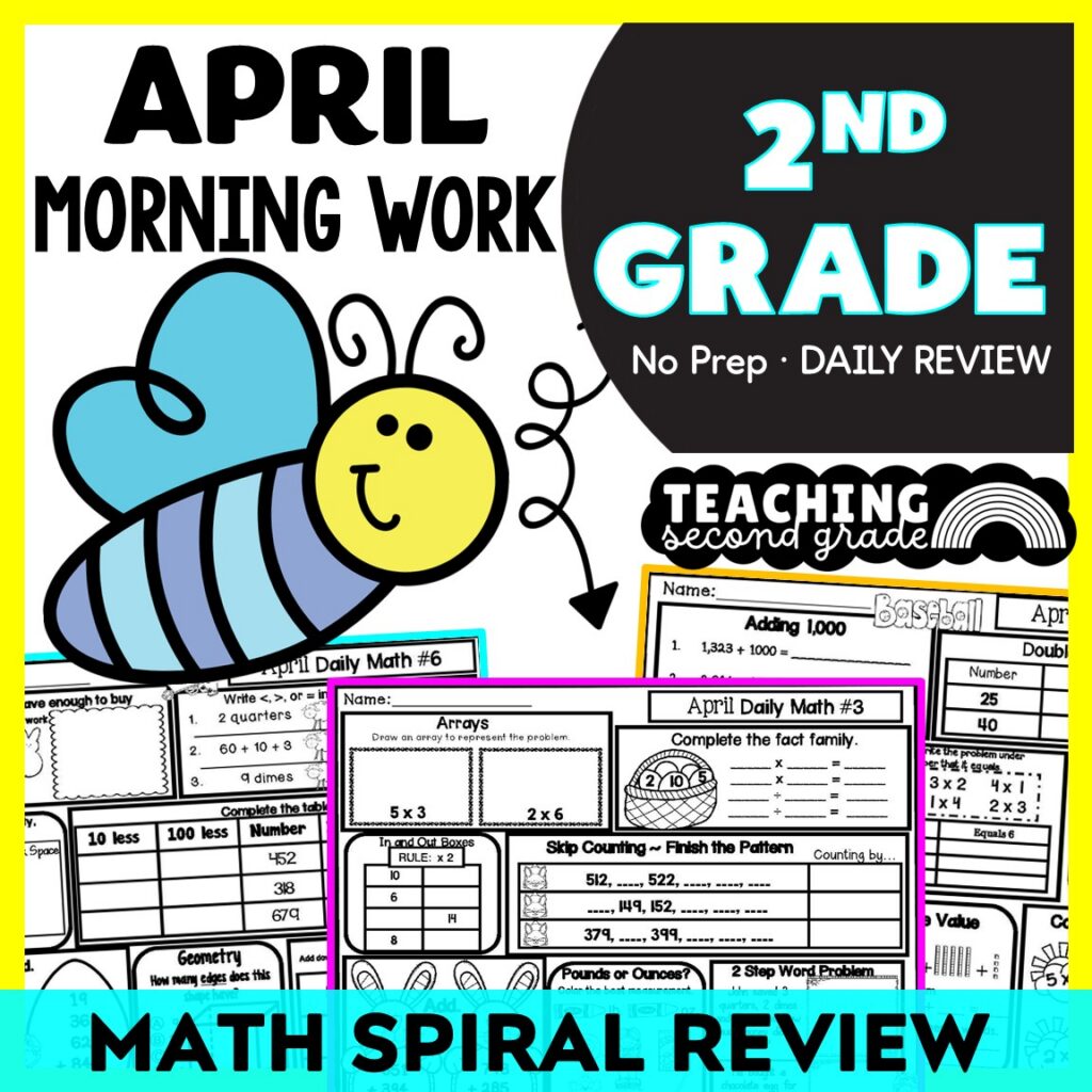 April Math Morning Work 2nd Grade Spiral Daily Review
