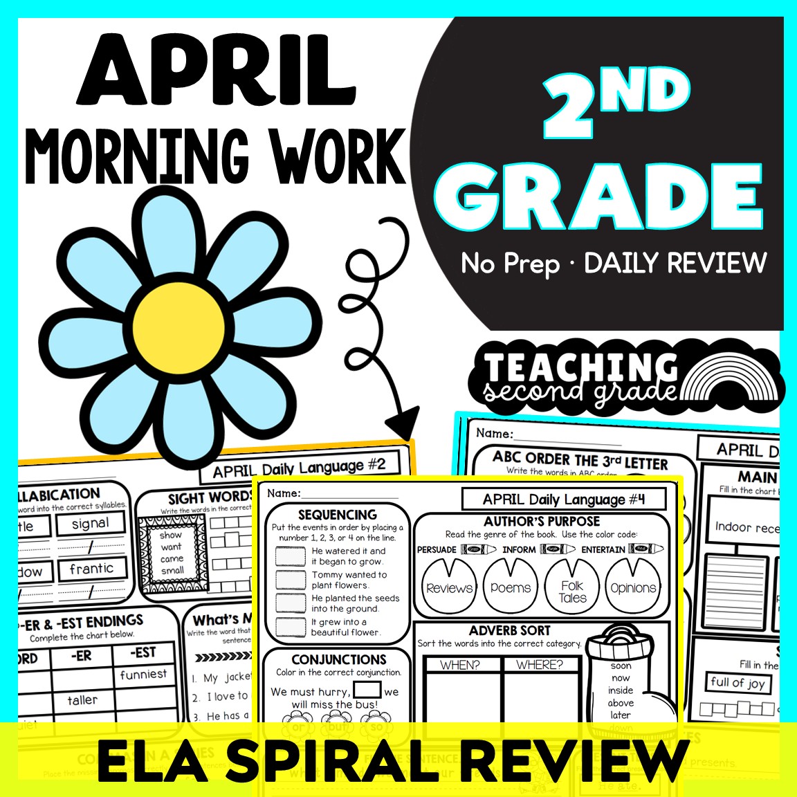 April ELA Morning Work 2nd Grade spiral daily review grammar worksheets printable