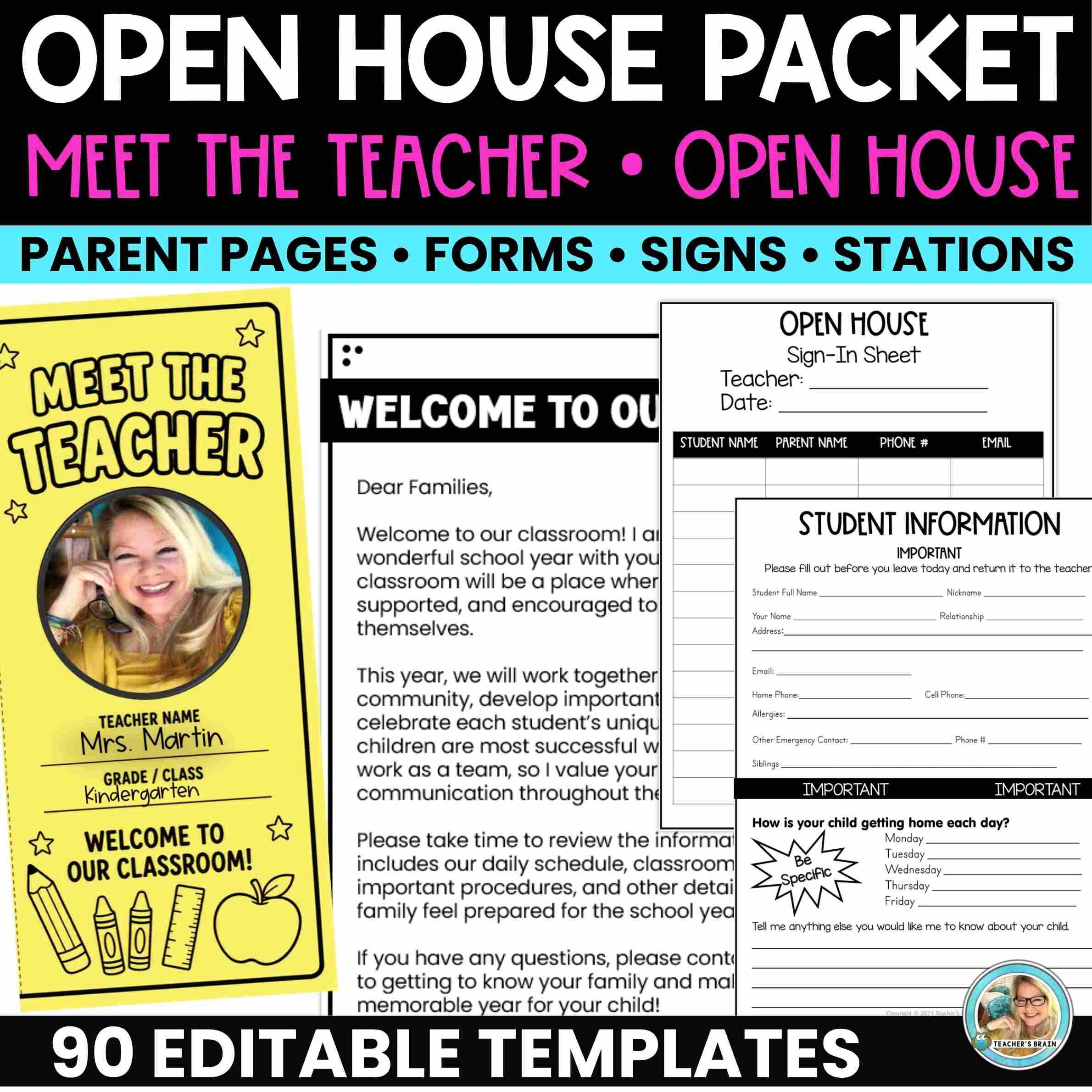 Open House Packet & Stations | Editable Meet the Teacher Forms and Signs