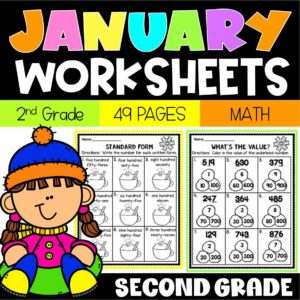 2nd grade January winter math worksheets and practice pages