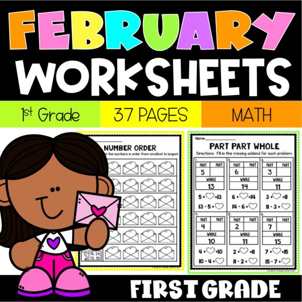 February Math Worksheets for 1st Grade | No Prep Math Practice