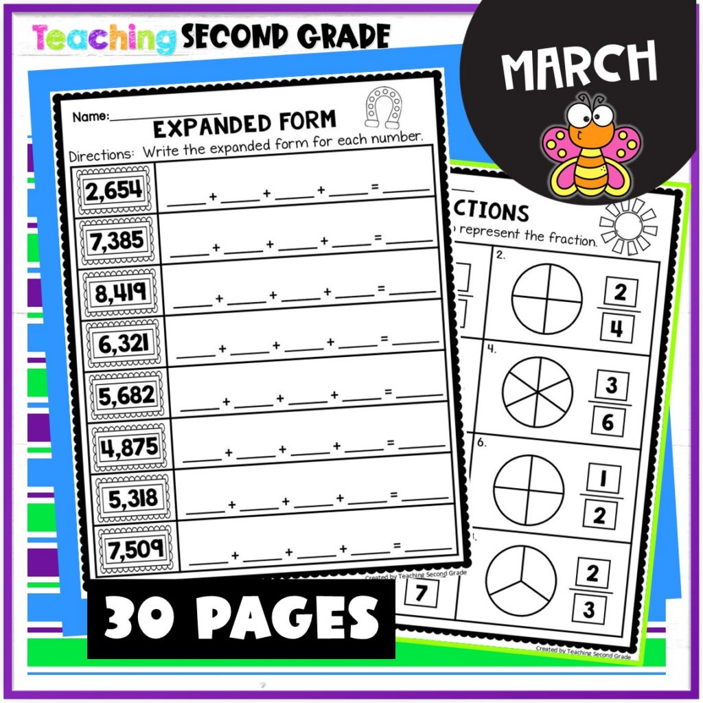 March Math Worksheets 2nd Grade Practice & Review