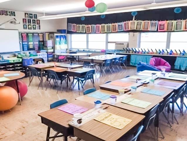 classroom with desks and flexible seating