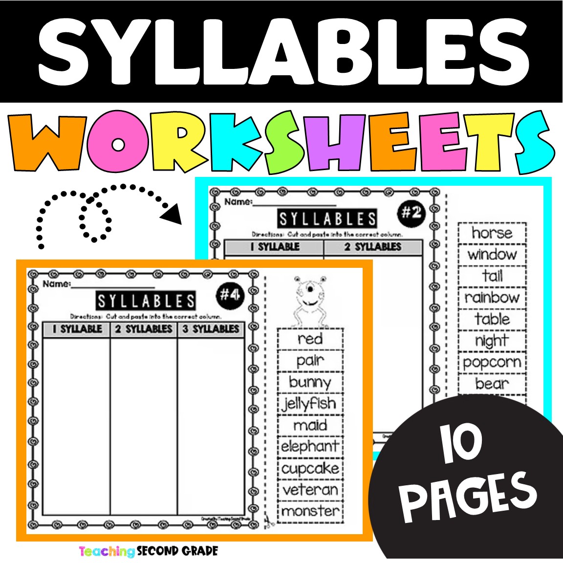Syllables cut and paste worksheets syllable sort phonics printable