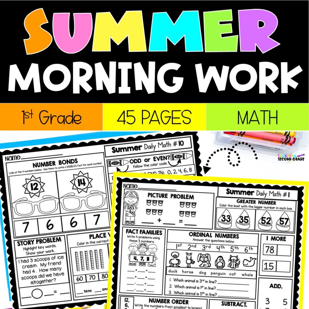 End of Year or Summer 1st Grade Math Packet | Daily Math Review Rising ...