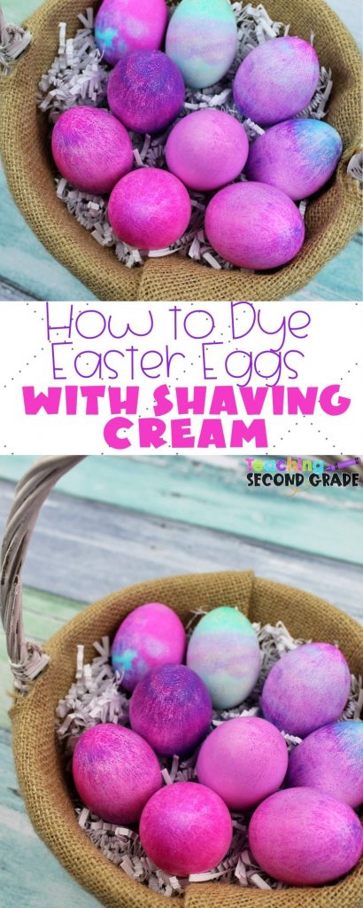 Dying Easter eggs with Shaving Cream is simple and friendly for kids of all ages. Use these simple directions to make your Easter Eggs gorgeous! #teachingsecondgrade #eastereggs #dyingeastereggs #shavingcreameastereggs #easter | How to Dye Easter Eggs with Shaving Cream | Shaving Cream Easter Eggs | Easter Activities | Simple Activities for Kids | Dying Easter Eggs |