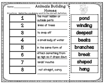 Journeys Vocabulary 2nd Grade Unit 2 with Animals Building Homes - Teaching  Second Grade