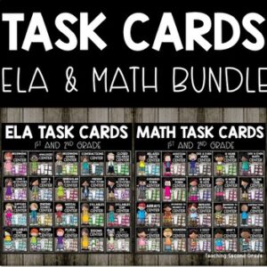 Math and ELA Task Cards with 2 digit addition and subtraction