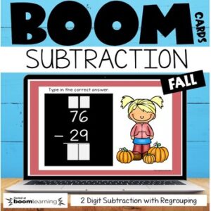 Boom Cards 2 Digit Subtraction with Regrouping {Fall} Digital Task Cards
