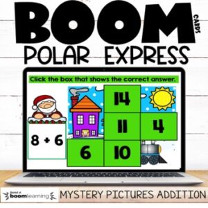 Mystery Pictures Boom Cards™ For Polar Express Day Addition Facts Practice
