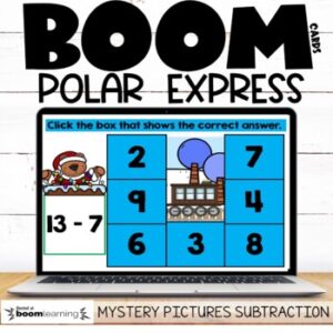 Mystery Pictures Boom Cards™ For Polar Express Day Subtraction Facts Practice