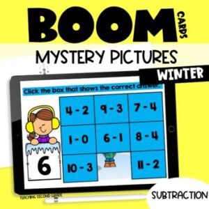 Subtraction Boom Cards™ Mystery Pictures Winter {uncover the picture}