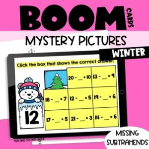 Missing Subtrahends Boom Cards™ Mystery Pictures Winter