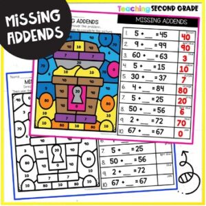 Missing Addends Color by Code Worksheets - Teaching Ideas Made Easy