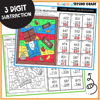 Subtraction With Regrouping Color By Number Worksheets 3 Digit