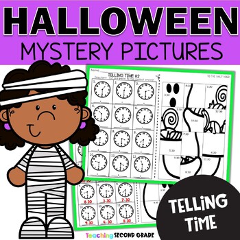 Halloween Telling Time Practice & Review Mystery Pictures