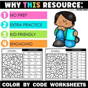 Missing Subtrahend Worksheets Color by Code - Teaching Ideas Made Easy