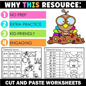 Thanksgiving Subtraction Facts to 20 Mystery Pictures - Image 2