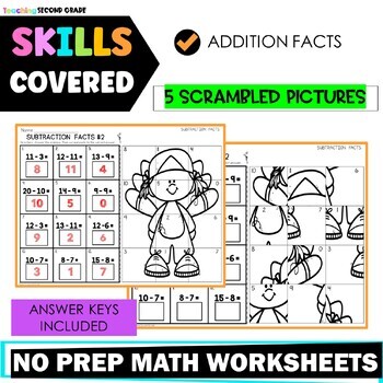 Thanksgiving Subtraction Facts to 20 Mystery Pictures - Image 3