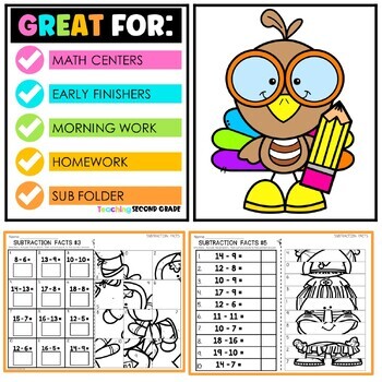 Thanksgiving Subtraction Facts to 20 Mystery Pictures - Image 4