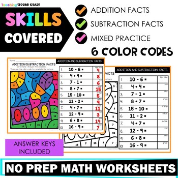 Addition and Subtraction within 20 Worksheets - 1st 2nd Grade Color by Code Math - Image 3