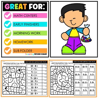 Addition and Subtraction within 20 Worksheets - 1st 2nd Grade Color by Code Math - Image 4