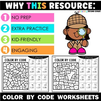 2 Digit Addition and Subtraction with Regrouping Worksheets Color by Code - Image 2