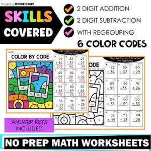 2 Digit Addition and Subtraction with Regrouping Worksheets Color by ...