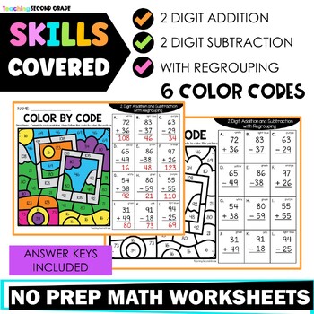 2 Digit Addition and Subtraction with Regrouping Worksheets Color by Code - Image 3