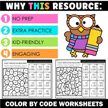 Fall 3 Digit Addition with Regrouping Color by Code - Image 2