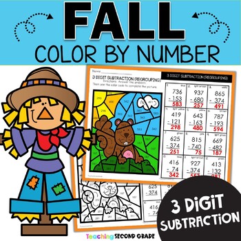 Fall 3 Digit Subtraction with Regrouping Color by Code