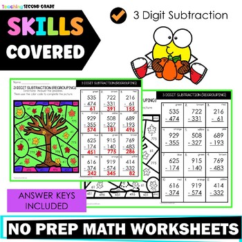 Fall 3 Digit Subtraction with Regrouping Color by Code - Image 3