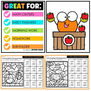 Fall 3 Digit Subtraction with Regrouping Color by Code - Image 4