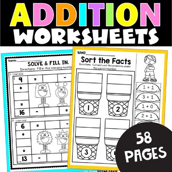 Addition Facts Worksheets for 1st and 2nd Grade
