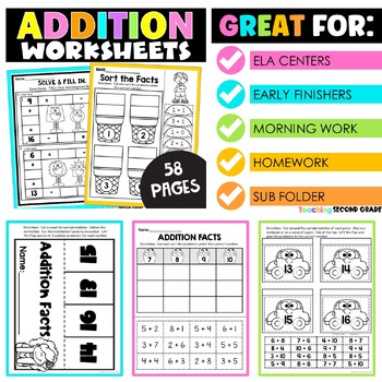 Addition Facts Worksheets for 1st and 2nd Grade - Image 4