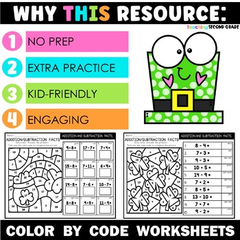 St. Patrick's Day Addition and Subtraction Facts Color by Code - Image 2