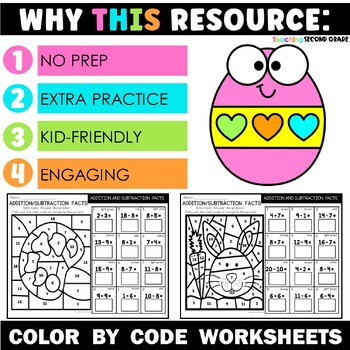 Easter Addition and Subtraction Facts Color by Code Worksheets - Image 2