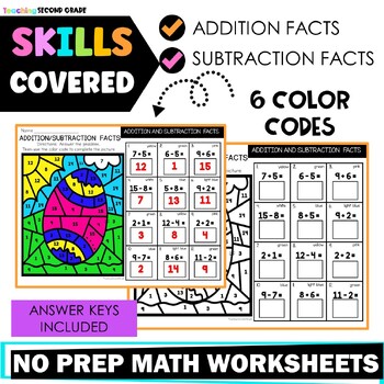 Easter Addition and Subtraction Facts Color by Code Worksheets - Image 3