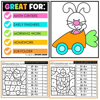 Easter Addition and Subtraction Facts Color by Code Worksheets - Image 4