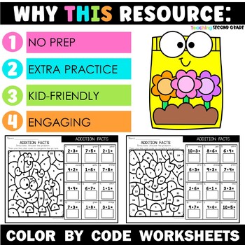 Spring Addition Facts Color by Code Worksheets - Image 2