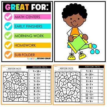 Spring Addition Facts Color by Code Worksheets - Image 4