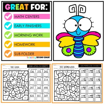 Spring 10 More 10 Less 100 More 100 Less Color Code Worksheets - Image 4