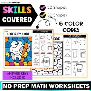 2D and 3D Shapes Color by Code Worksheets with Real Life Shapes ...