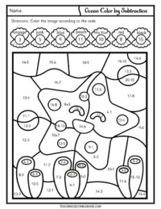 Ocean Subtraction Facts Color by Code Worksheets - Teaching Ideas Made Easy