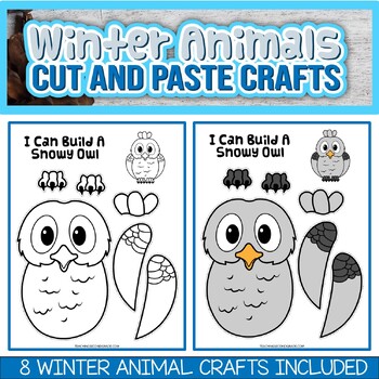 One Page Cut and Paste Winter Animals Crafts - Penguin Bear Fox and 5 More