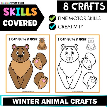 One Page Cut and Paste Winter Animals Crafts - Penguin Bear Fox and 5 More - Image 3